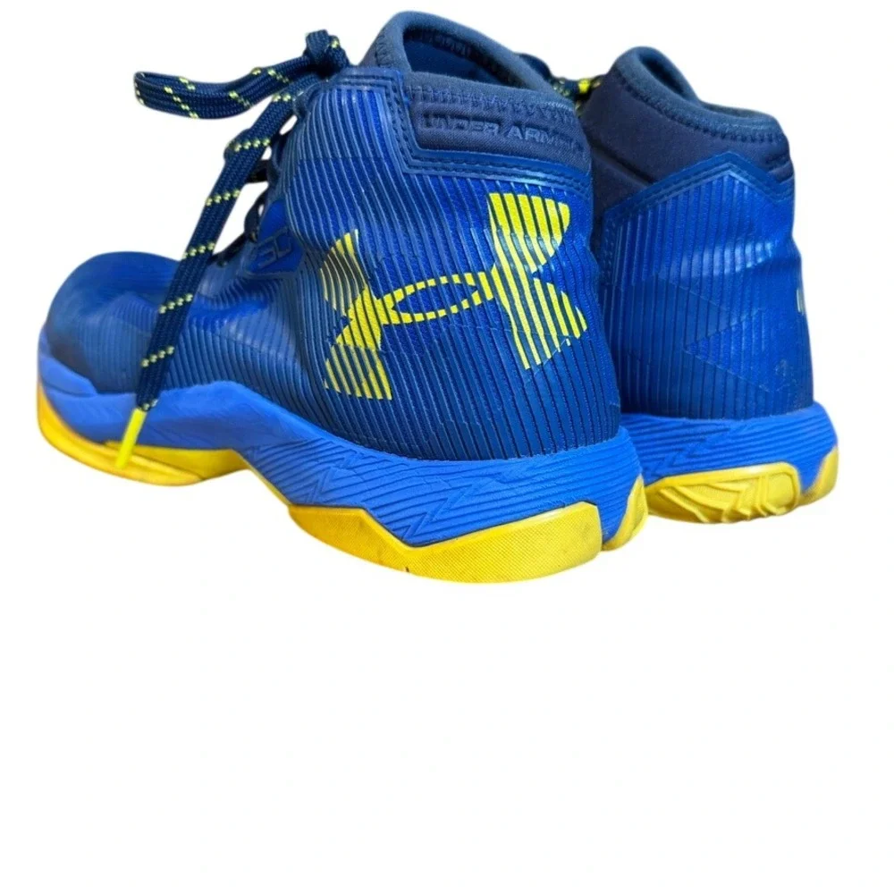 Under Armour Kids Curry 6.5Y Basketball Shoes Blue Yellow Sneakers SC30 High Top